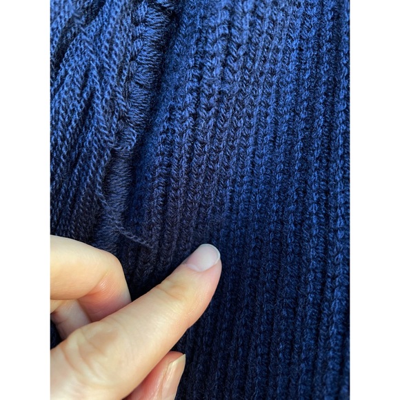 KOBI HALPERIN NWT Luxe Wool Knit Navy Blue Monica Fringe Belted Cardigan Sweater - Picture 14 of 16